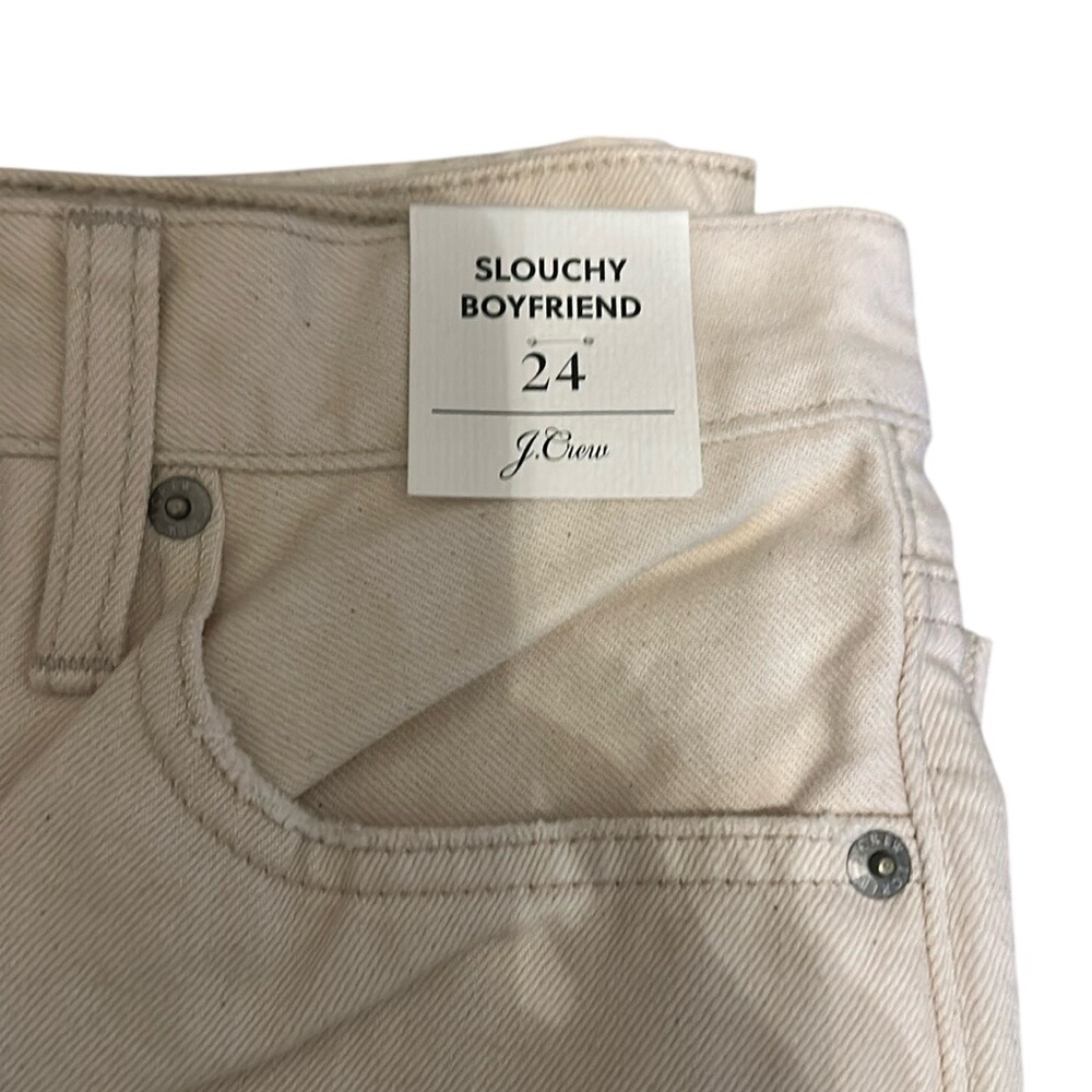J.Crew Slouchy Boyfriend‎ Jeans Cream Off-White Denim Pants 24 NEW - Picture 2 of 3